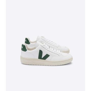 Veja V-12 LEATHER Joggesko Dame White/Green | NO 671KOR